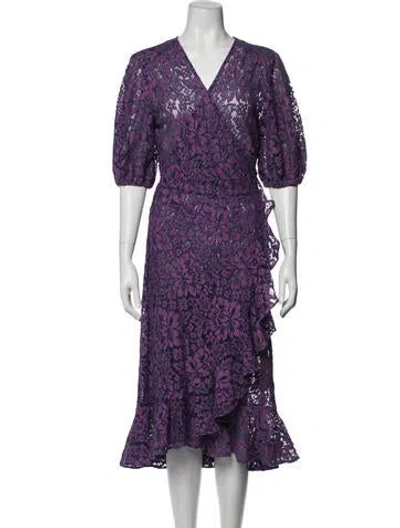 Pre-owned Michelle Farmer Floral Print Midi Length Dress In Purple