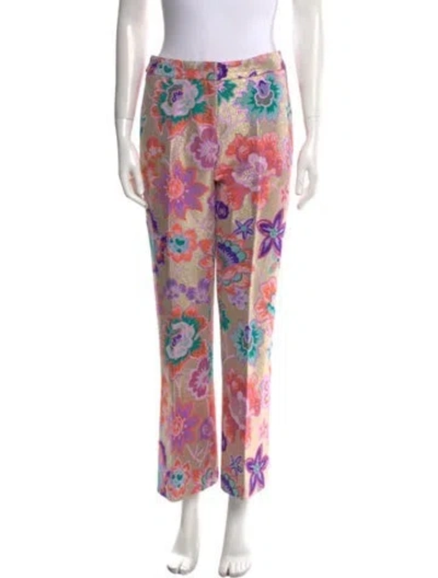 Pre-owned Michelle Farmer Floral Print Wide Leg Pants In Multi