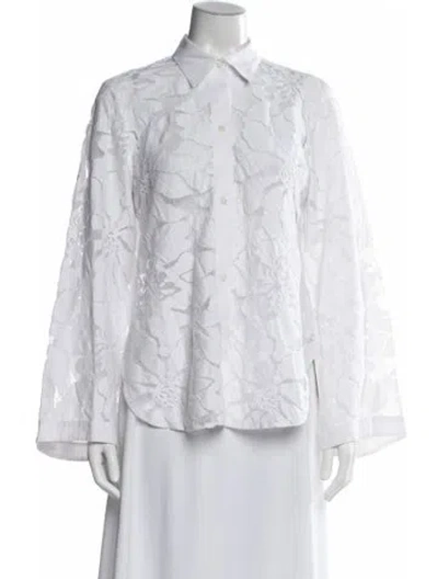 Pre-owned Michelle Farmer Lace Pattern Long Sleeve Blouse In White