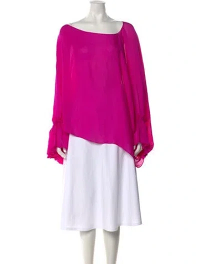 Pre-owned Michelle Farmer Off-the-shoulder Long Sleeve Blouse In Pink