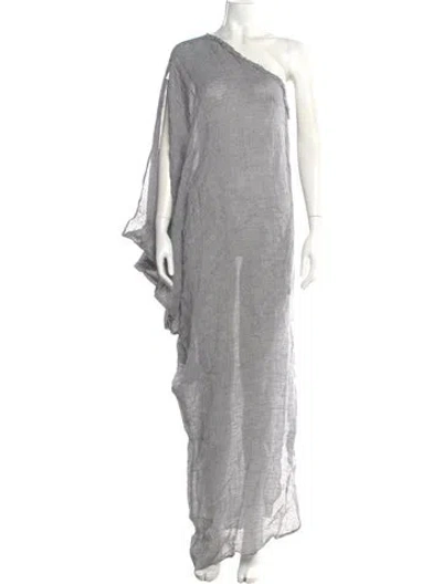Pre-owned Michelle Farmer One-shoulder Long Dress In Gray