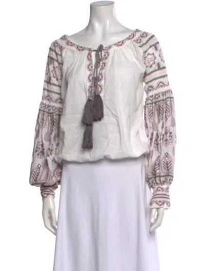 Pre-owned Michelle Farmer Patterned Scoop Neck Blouse In Multi