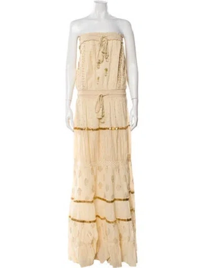 Pre-owned Michelle Farmer Printed Long Dress In Yellow