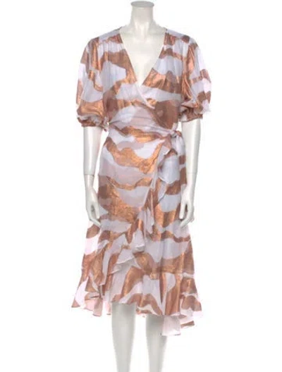 Pre-owned Michelle Farmer Printed Midi Length Dress In White