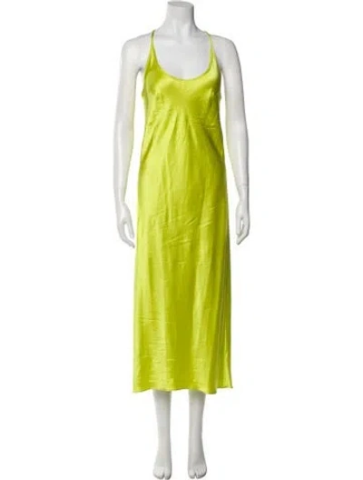 Pre-owned Michelle Farmer Scoop Neck Long Dress In Green