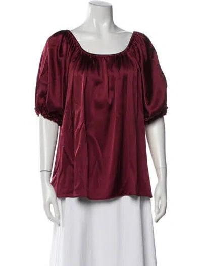 Pre-owned Michelle Farmer Scoop Neck Short Sleeve Blouse In Burgundy