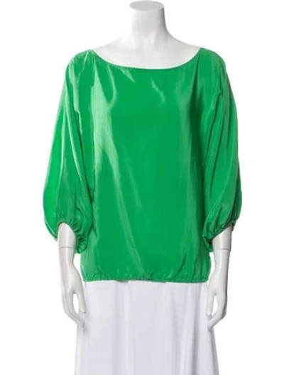 Pre-owned Michelle Farmer Silk Bateau Neckline Blouse In Green