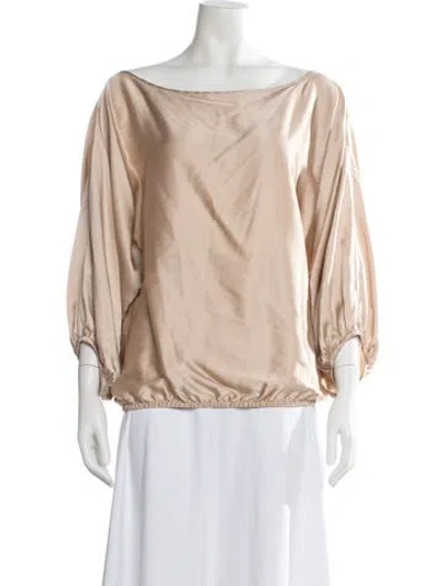 Pre-owned Michelle Farmer Silk Bateau Neckline Blouse In Neutral