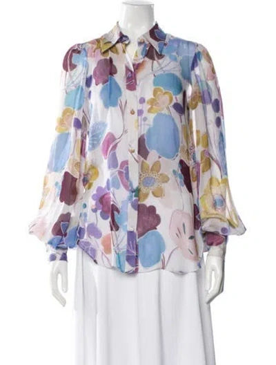 Pre-owned Michelle Farmer Silk Floral Print Blouse In Multi
