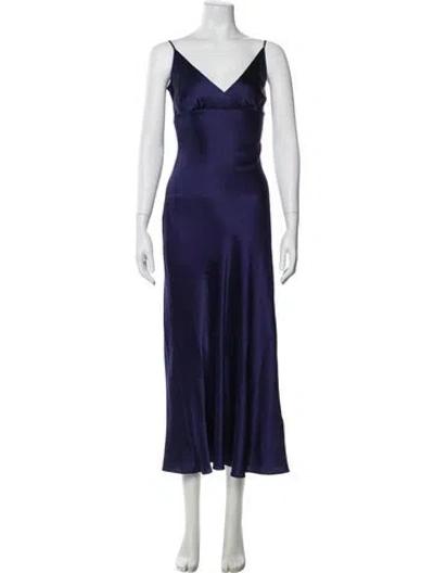 Pre-owned Michelle Farmer Silk Long Dress In Blue