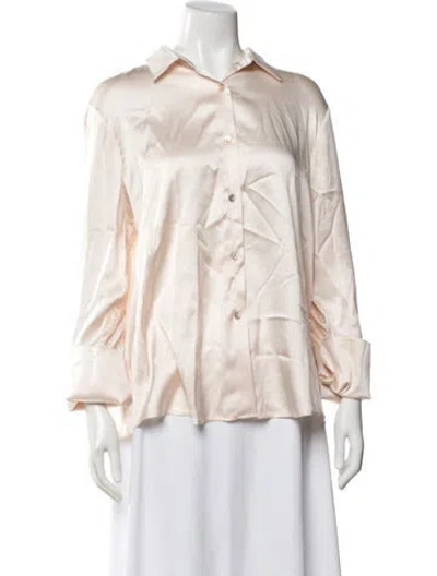 Pre-owned Michelle Farmer Silk Long Sleeve Blouse In Neutral