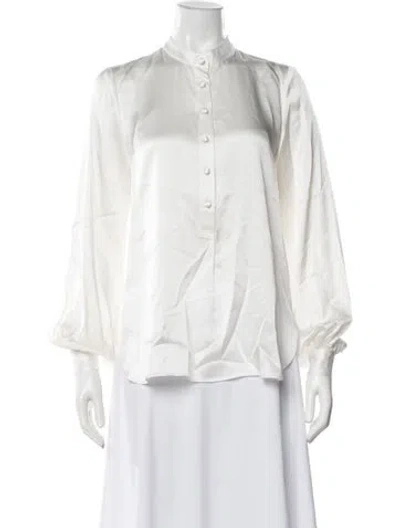 Pre-owned Michelle Farmer Silk Long Sleeve Blouse In White