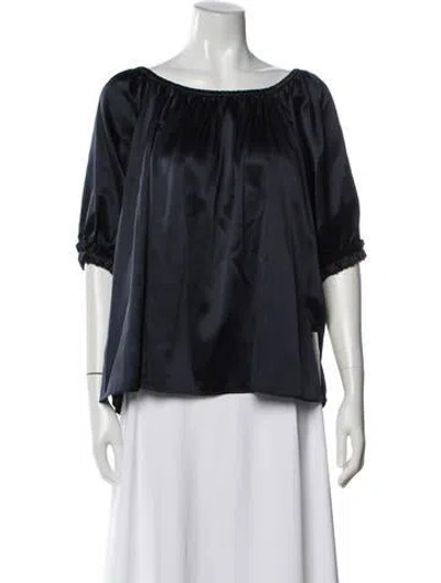 Pre-owned Michelle Farmer Silk Scoop Neck Blouse In Blue