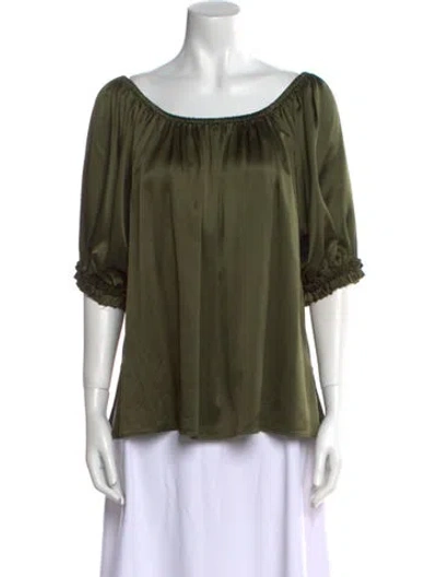 Pre-owned Michelle Farmer Silk Scoop Neck Sweater In Green