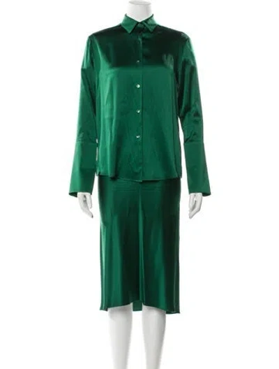 Pre-owned Michelle Farmer Silk Skirt Set In Green