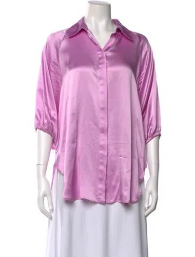 Pre-owned Michelle Farmer Silk Three-quarter Sleeve Blouse In Purple