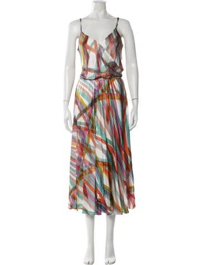 Pre-owned Michelle Farmer Striped Midi Length Dress In Multi