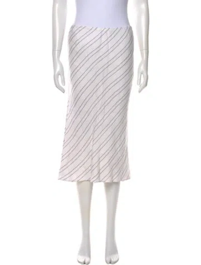 Pre-owned Michelle Farmer Striped Midi Length Skirt In White