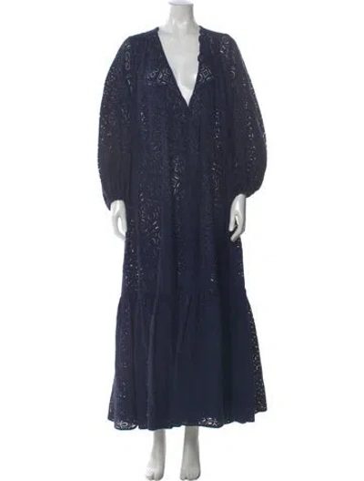 Pre-owned Michelle Farmer V-neck Long Dress In Blue