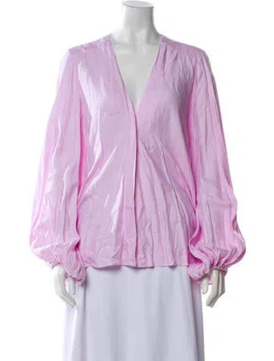 Pre-owned Michelle Farmer V-neck Long Sleeve Blouse In Pink