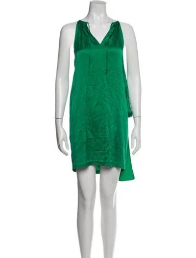 Pre-owned Michelle Farmer V-neck Mini Dress In Green