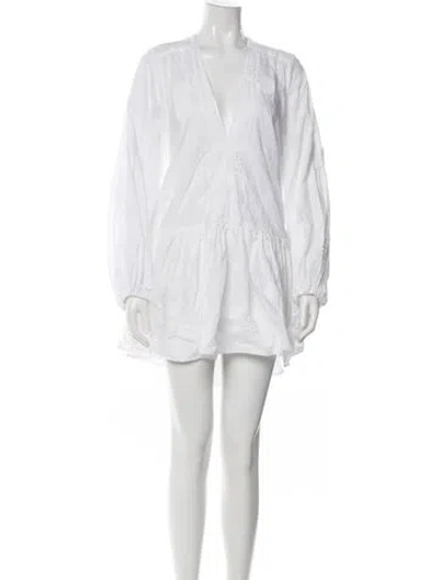 Pre-owned Michelle Farmer V-neck Mini Dress In White