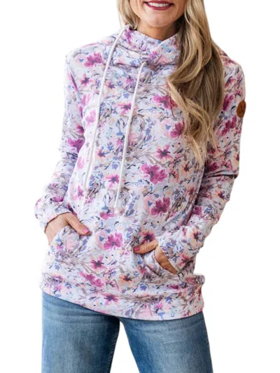 Michelle Mae Ashley Floral Hoodie In Pink And Periwinkle In Multi