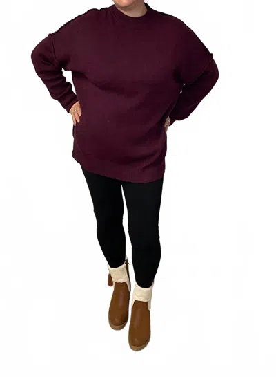 Michelle Mae Aurora Cozy Sweater In Burgundy In White