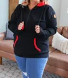 Michelle Mae Avery Accent Half Zip Hoodie In Black/red In Black