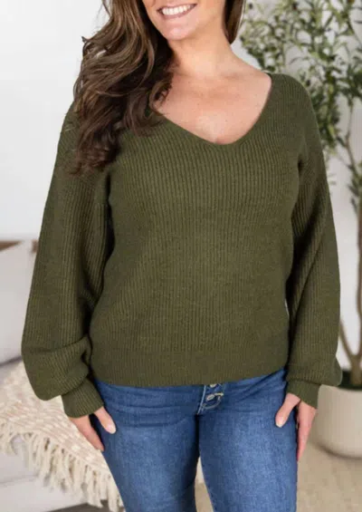 Michelle Mae Bethany Bow Knit Sweater In Olive In Green