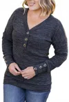 Michelle Mae Brittney Button Sweater In Charcoal In Gray