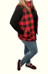 Michelle Mae Buffalo Plaid Full Zip Vest In Red/black In Gold