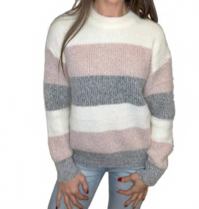Michelle Mae Carrie Cozy Block Sweater In White In Multi