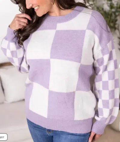 Michelle Mae Checkered Pullover Sweater In Lavender In Multi