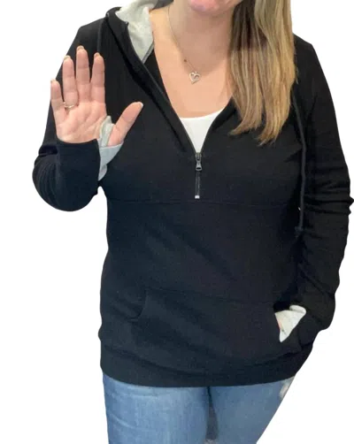 Michelle Mae Classic Black Half Zip Hoodie In Blue
