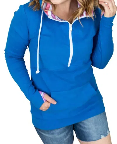 Michelle Mae Classic Halfzip Hoodie In Bright Blue Rainbow Stripes
