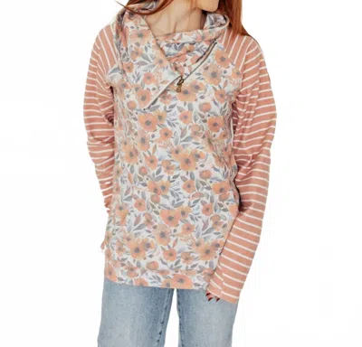 Michelle Mae Floral Cowlneck Top In Rust In Orange