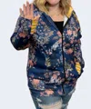 Michelle Mae Floral Fullzip Hoodie In Navy In Blue