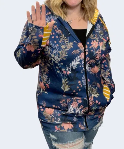 Michelle Mae Floral Fullzip Hoodie In Navy In Multi