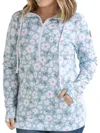 Michelle Mae Halfzip Hoodie In Green Floral In Blue