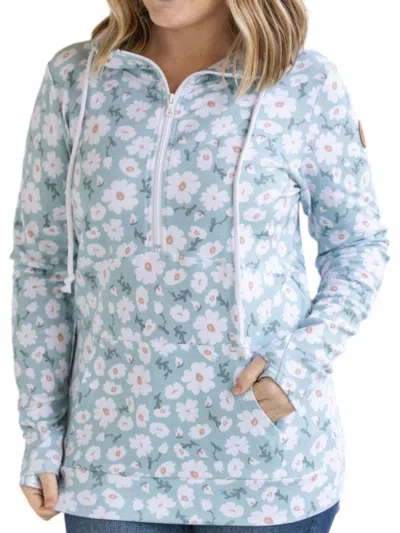 Michelle Mae Halfzip Hoodie In Green Floral In Multi