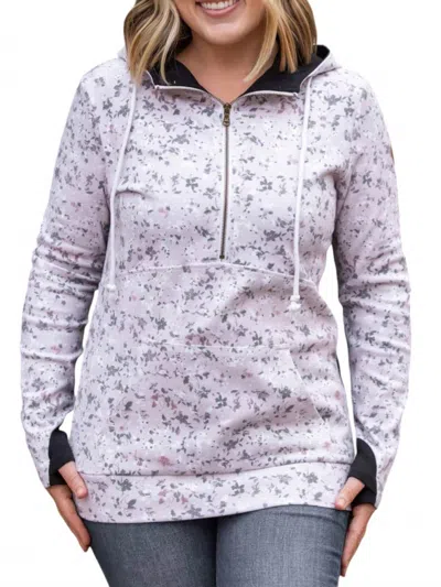 Michelle Mae Halfzip Hoodie In Tan Micro Floral And Black In Multi