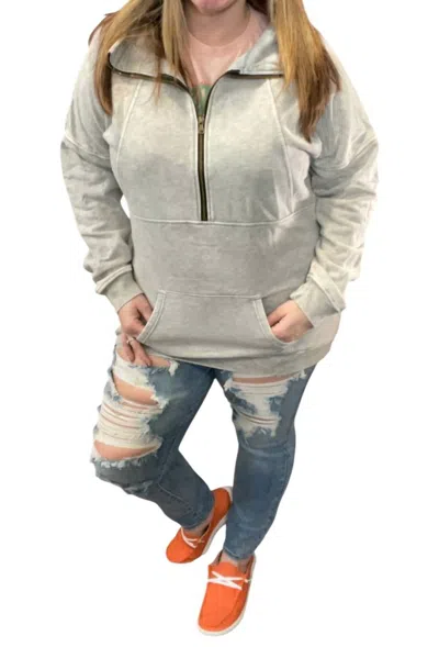 Michelle Mae Halfzip Jacket In Vintage Wash In Gray