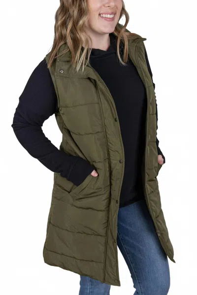 Michelle Mae Harlow Long Vest In Army Green In Multi