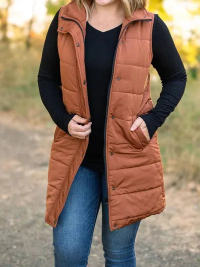 Michelle Mae Harlow Long Vest In Cinnamon In Brown