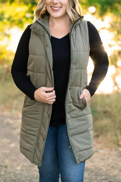 Michelle Mae Harlow Long Vest In Olive In Green