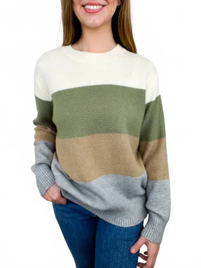 Michelle Mae Knit Long Sleeve Colorblock Sweater Top In Multi
