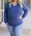 Michelle Mae Larissa Long Sleeve V-neck Top In Blue