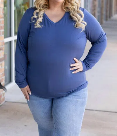 Michelle Mae Larissa Long Sleeve V-neck Top In Blue