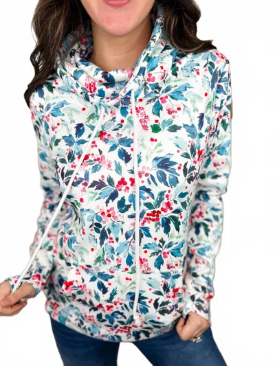Michelle Mae Long Sleeve Cowl Neck Sweatshirt In White In Multi